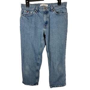 Y2K Tommy Hilfiger Jeans Vintage Medium Blue Size 6 Leather Tab Womens Straight